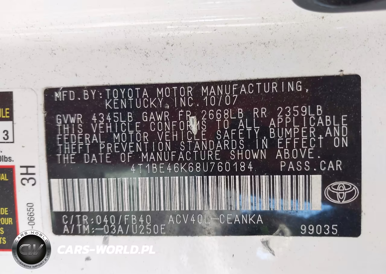 2008 Toyota Camry Le VIN:4T1BE46K68U760184 - 9