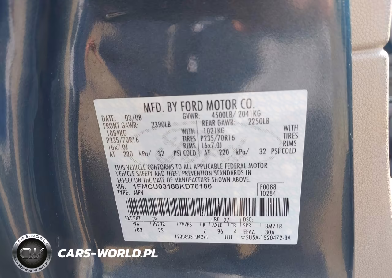 2008 Ford Escape Xlt VIN:1FMCU03188KD76186 - 9