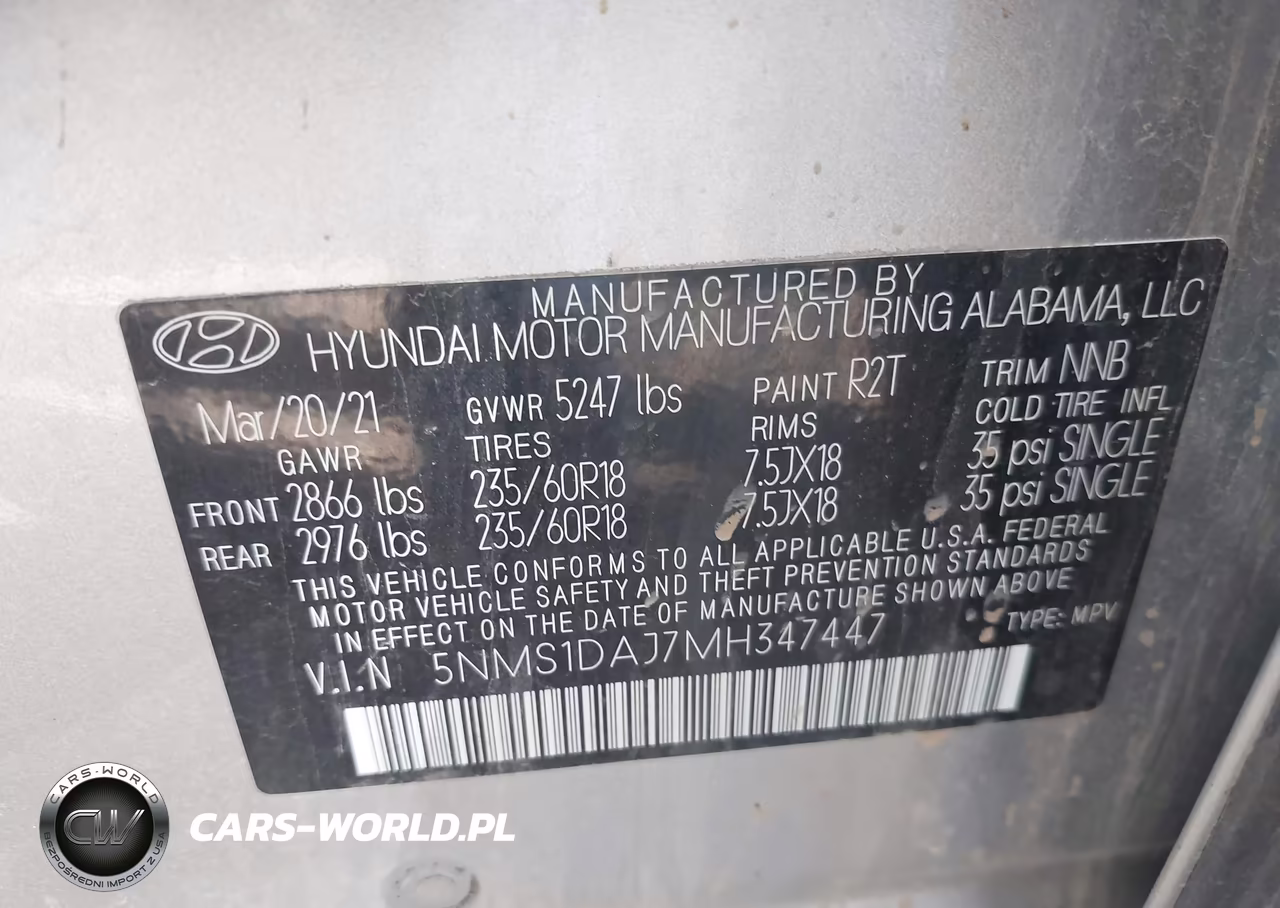 2021 Hyundai Santa Fe Se VIN:5NMS1DAJ7MH347447 - 9