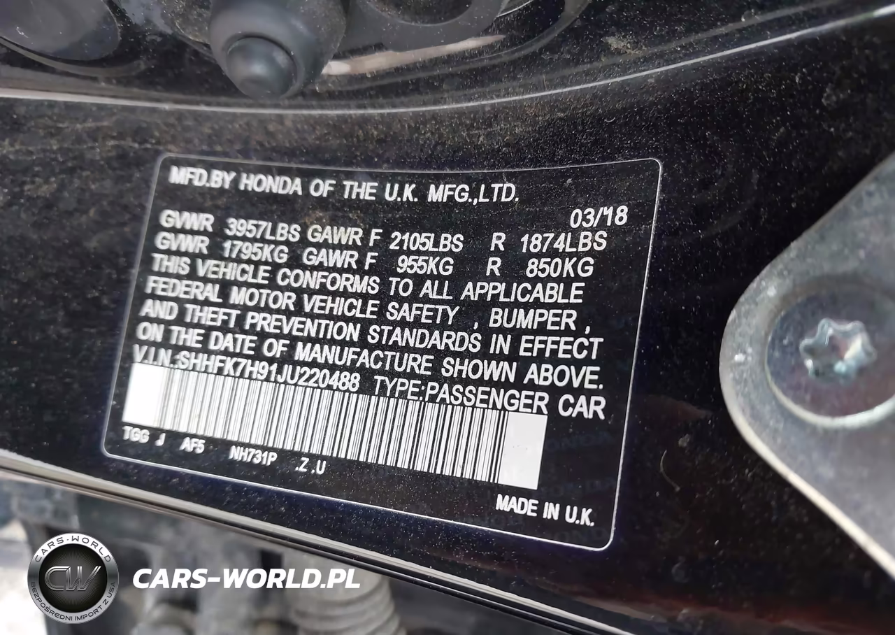 2018 Honda Civic Sport Touring VIN:SHHFK7H91JU220488 - 9