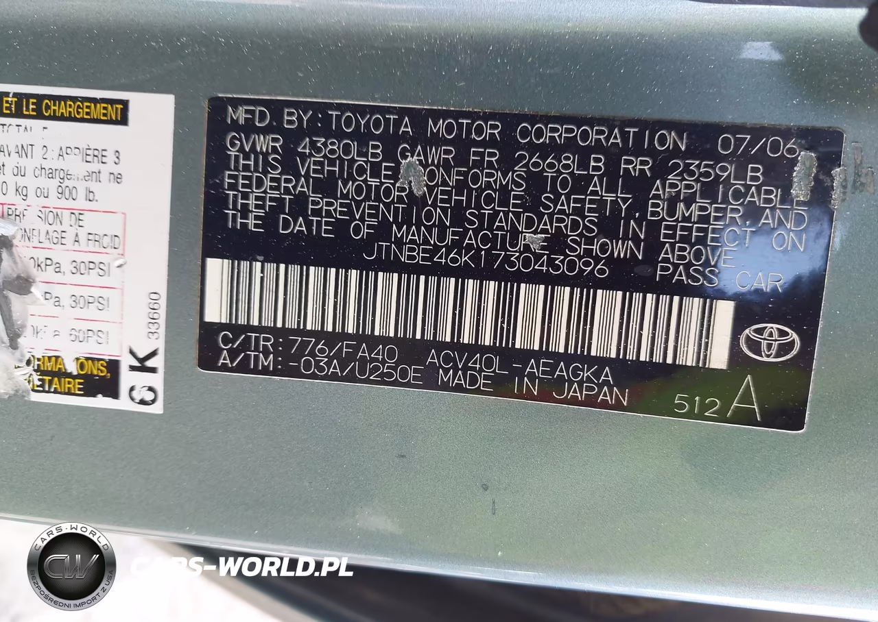 2007 Toyota Camry Xle VIN:JTNBE46K173043096 - 9