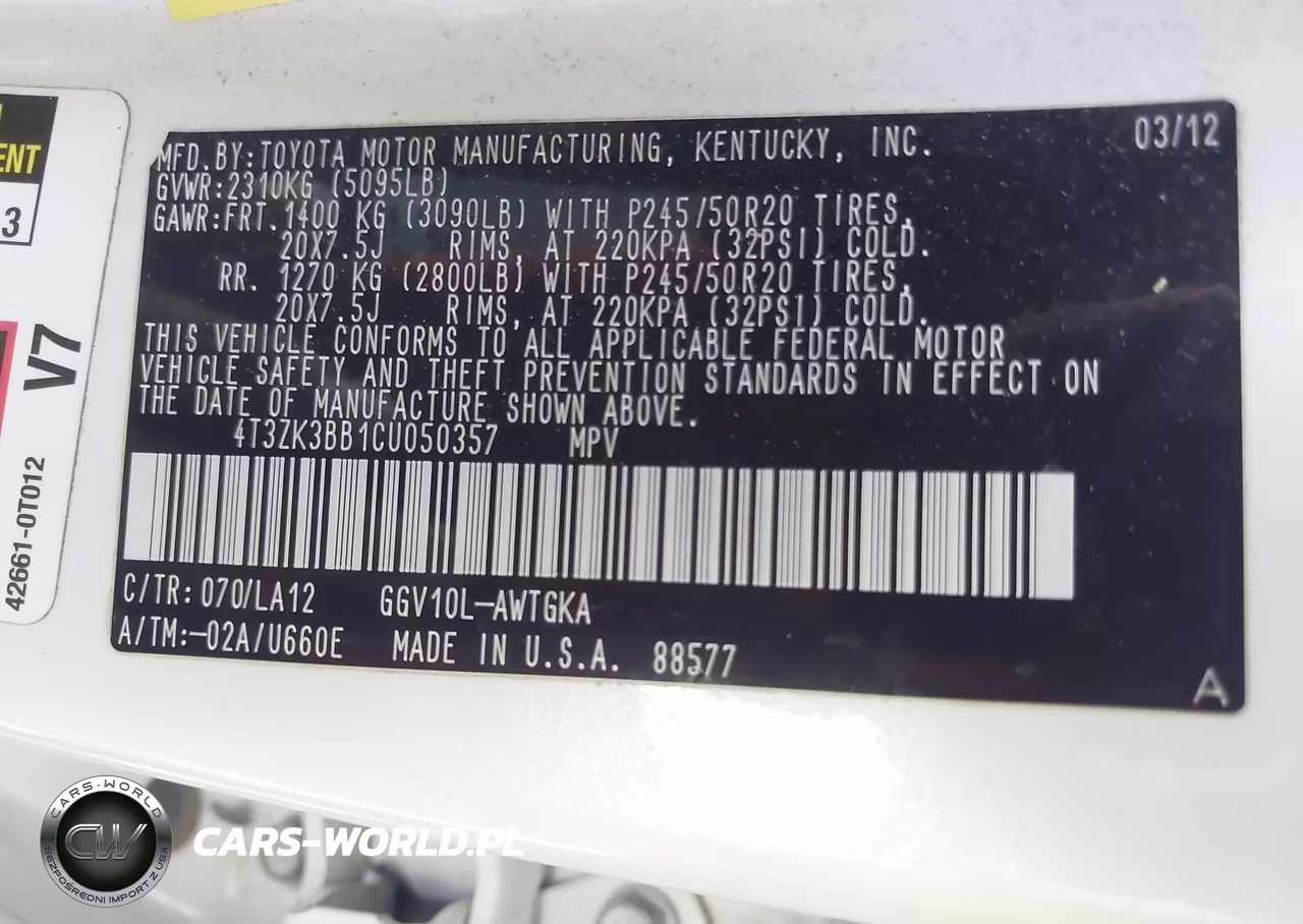 2012 Toyota Venza Xle V6 VIN:4T3ZK3BB1CU050357 - 9