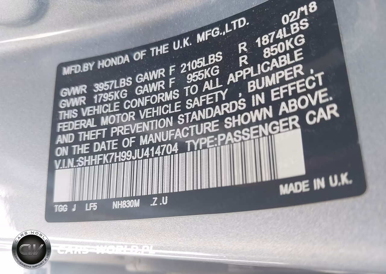2018 Honda Civic Sport Touring VIN:SHHFK7H99JU414704 - 9