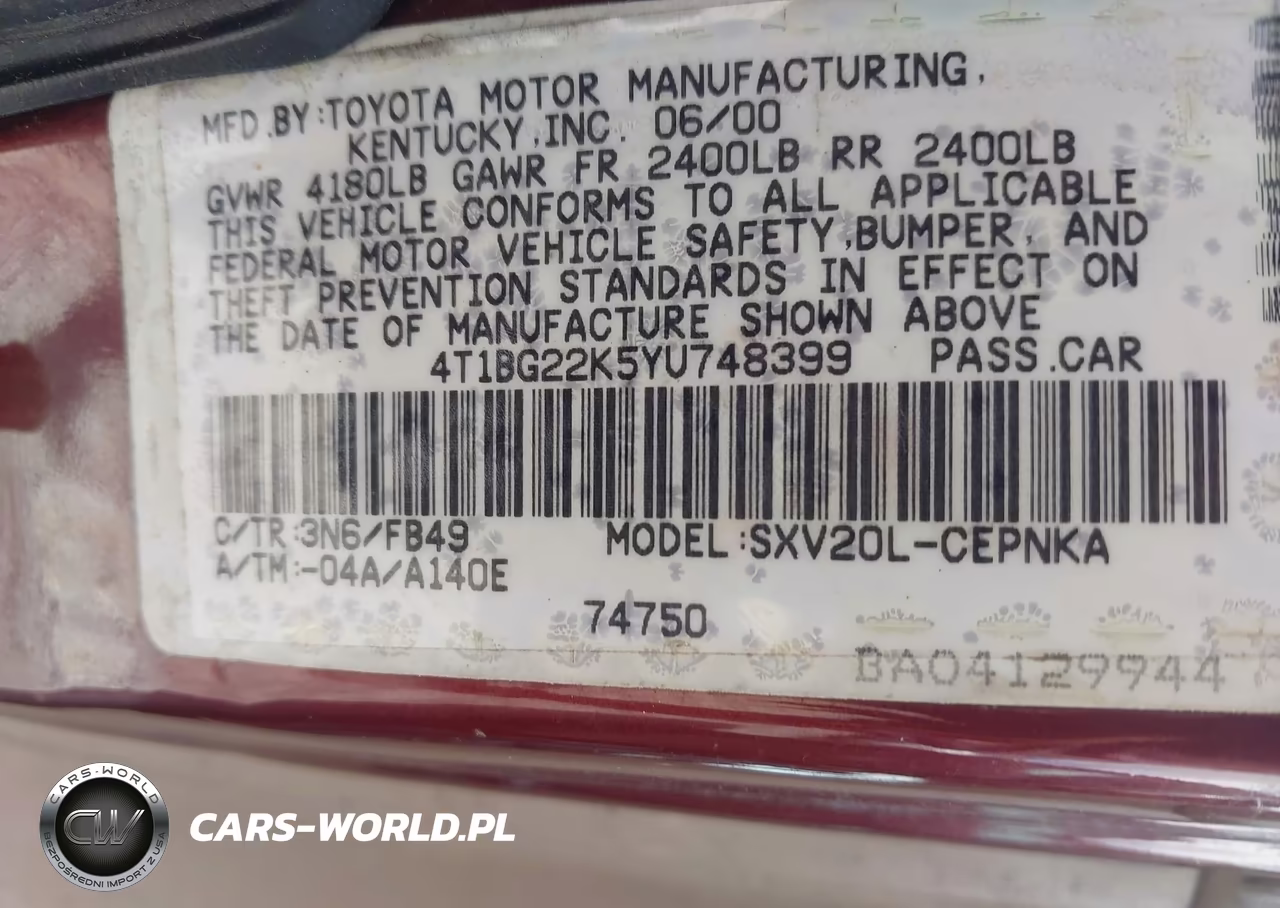 2000 Toyota Camry Le VIN:4T1BG22K5YU748399 - 9