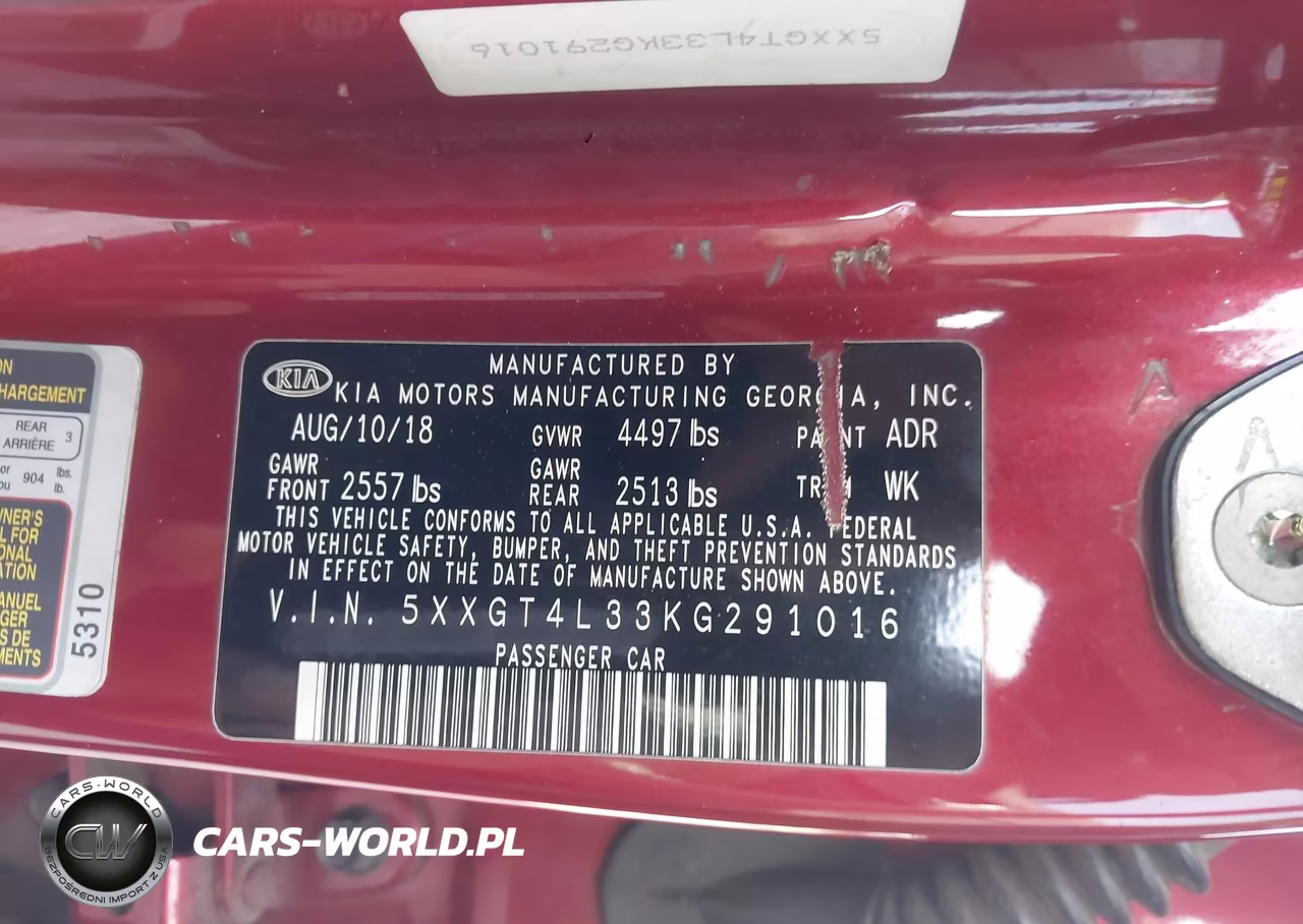 2019 Kia Optima S VIN:5XXGT4L33KG291016 - 9