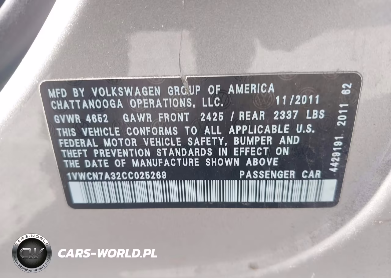 2012 Volkswagen Passat 2.0L Tdi Sel Premium VIN:1VWCN7A32CC025269 - 9