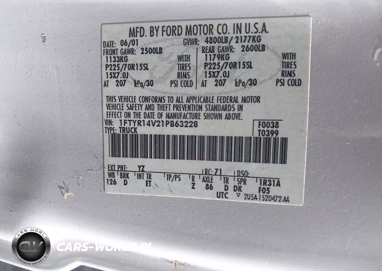 2001 Ford Ranger Edge-Xl-Xlt VIN:1FTYR14V21PB63228 - 9