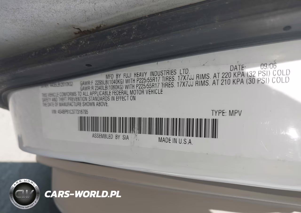2007 Subaru Outback 2.5I VIN:4S4BP61C377316795 - 9