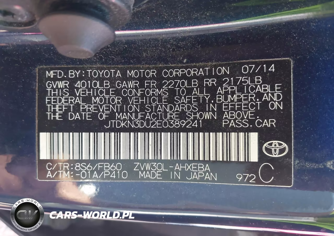 2014 Toyota Prius Two VIN:JTDKN3DU2E0389241 - 9