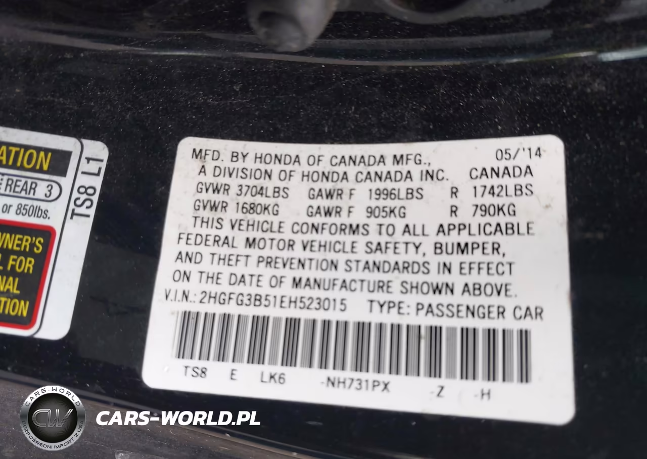 2014 Honda Civic Lx VIN:2HGFG3B51EH523015 - 9