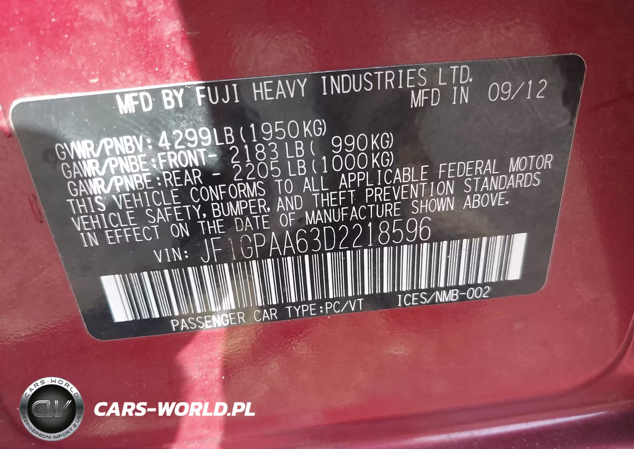 2013 Subaru Impreza 2.0I VIN:JF1GPAA63D2218596 - 9