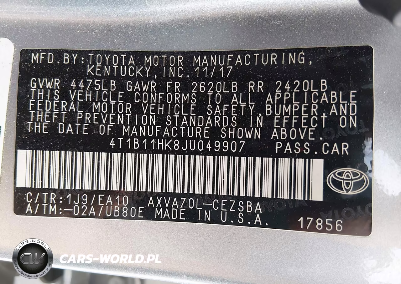 2018 Toyota Camry Se VIN:4T1B11HK8JU049907 - 9