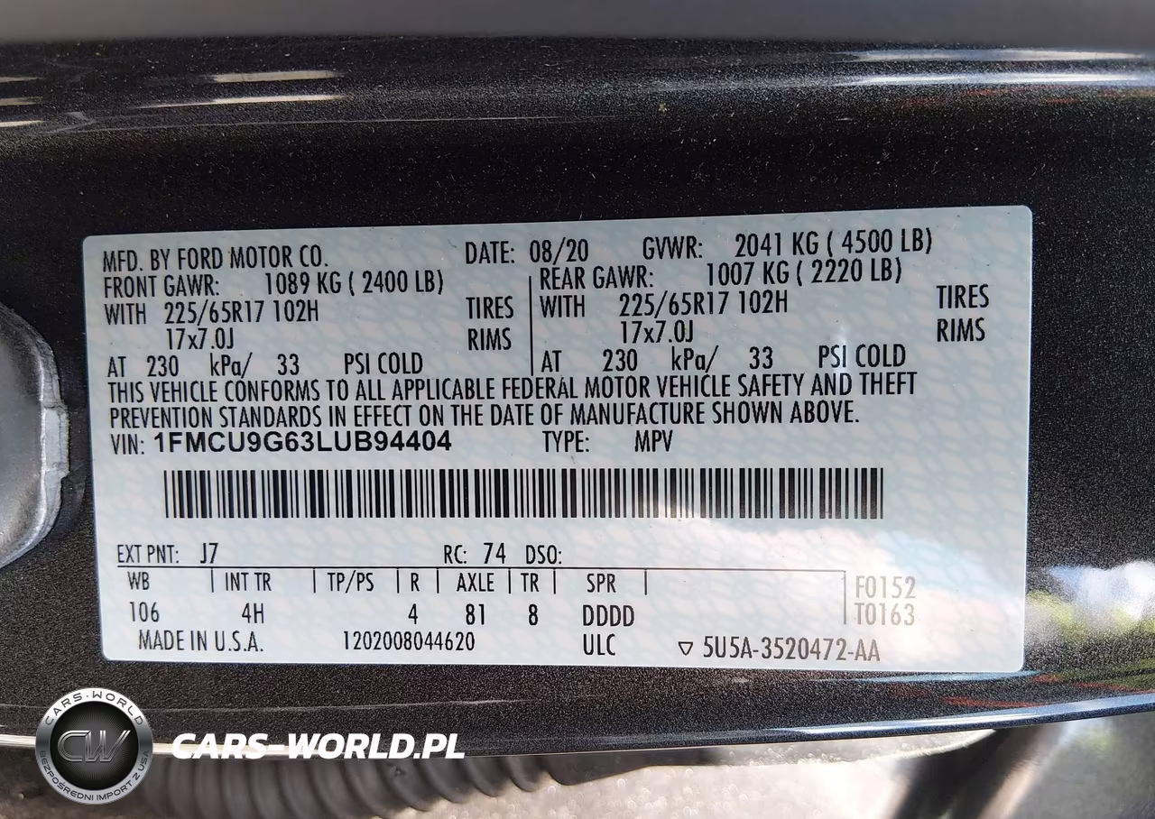 2020 Ford Escape Se VIN:1FMCU9G63LUB94404 - 9