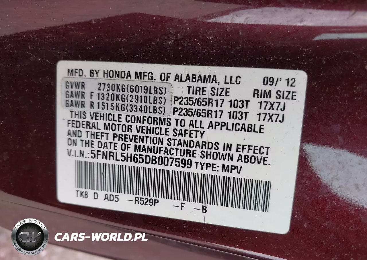 2013 Honda Odyssey Ex-L VIN:5FNRL5H65DB007599 - 9