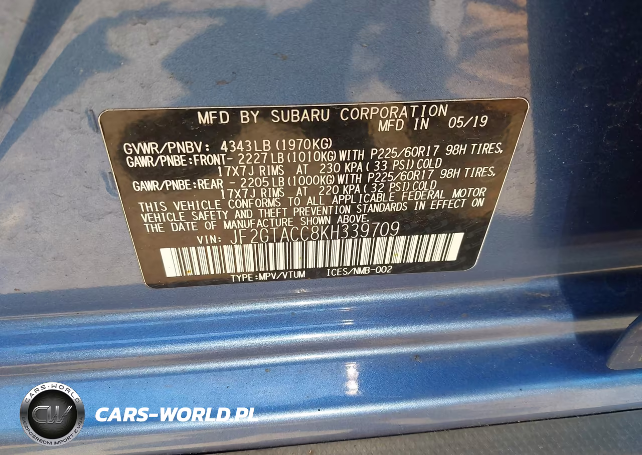 2019 Subaru Crosstrek 2.0I Premium VIN:JF2GTACC8KH339709 - 9