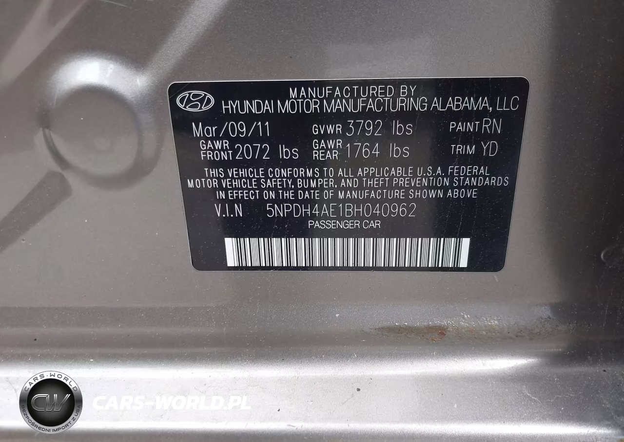 2011 Hyundai Elantra Gls VIN:5NPDH4AE1BH040962 - 9