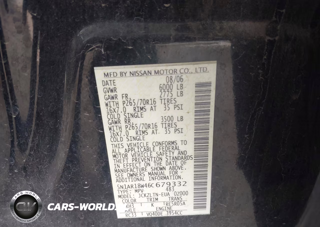 2006 Nissan Pathfinder Se VIN:5N1AR18W46C679332 - 9