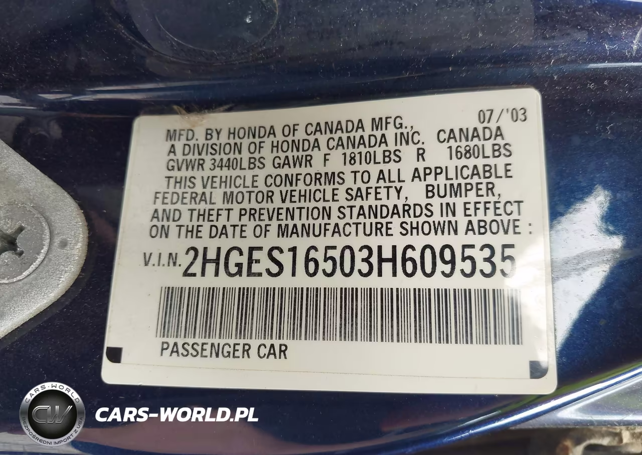 2003 Honda Civic VIN:2HGES16503H609535 - 9