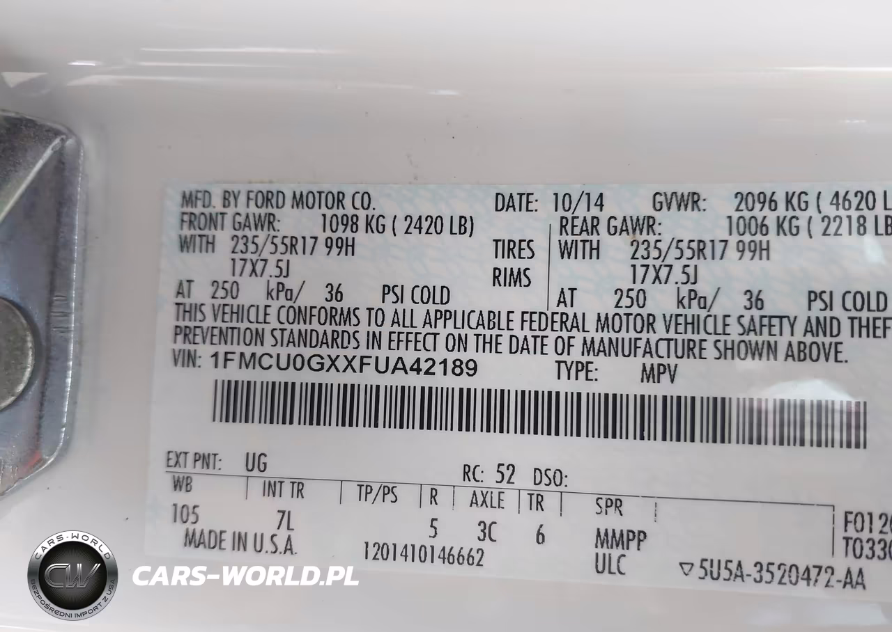 2015 Ford Escape Se VIN:1FMCU0GXXFUA42189 - 9