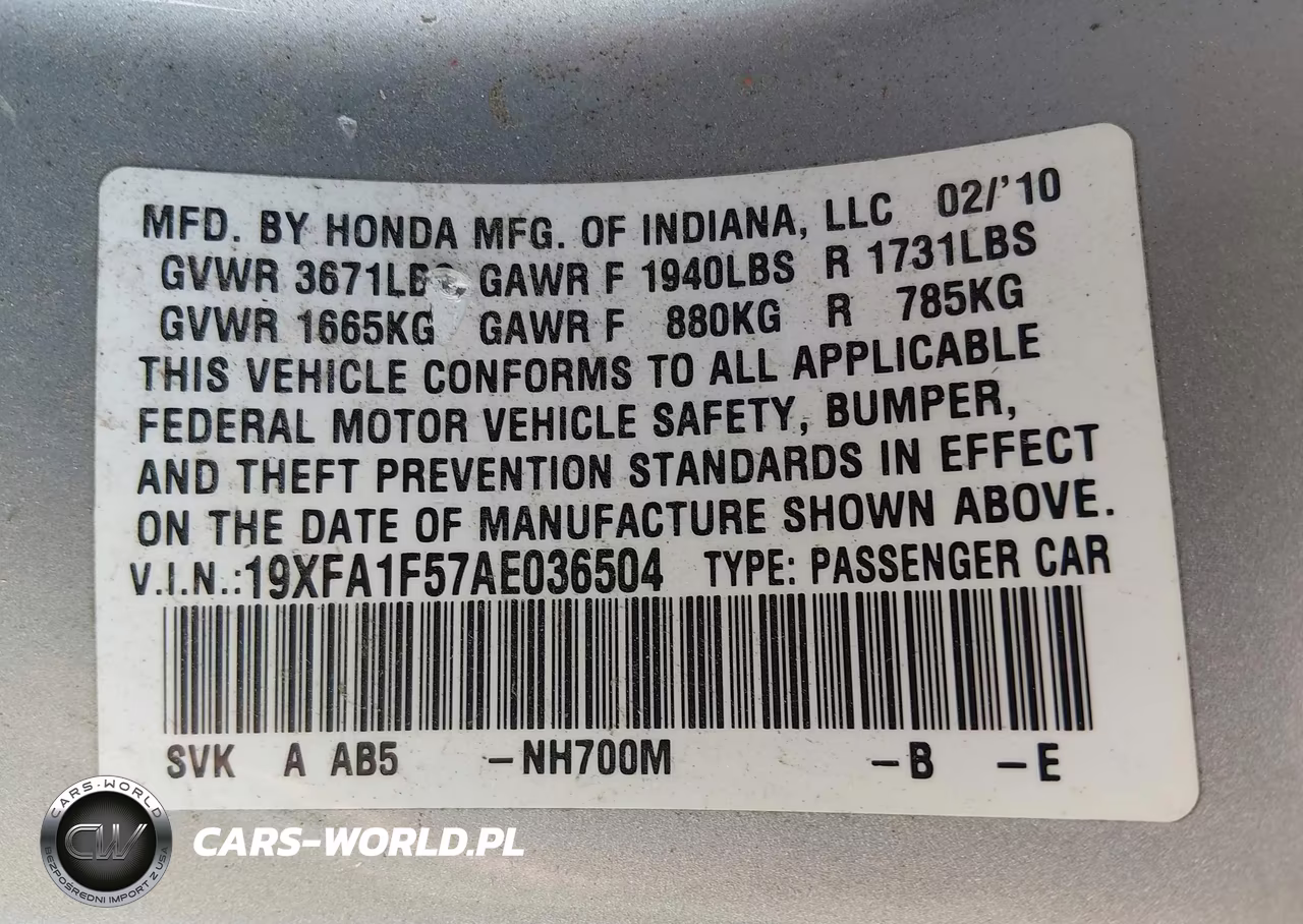 2010 Honda Civic Lx VIN:19XFA1F57AE036504 - 9