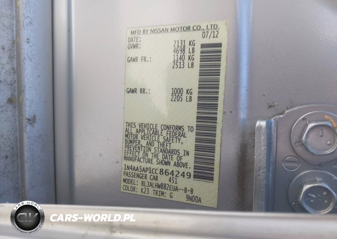 2012 Nissan Maxima 3.5 Sv VIN:1N4AA5AP1CC864249 - 9