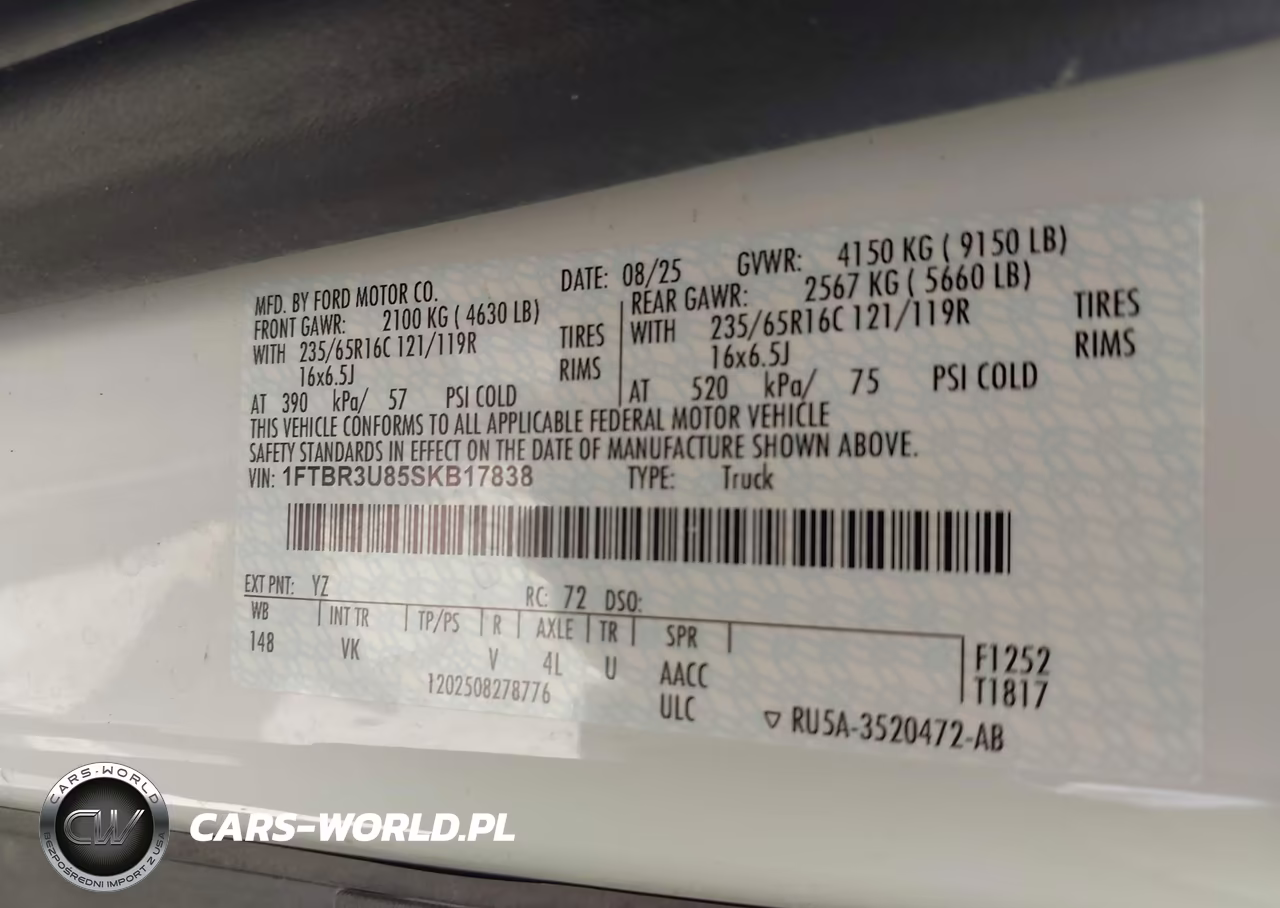 2025 Ford Transit-250 Cargo Van VIN:1FTBR3U85SKB17838 - 9