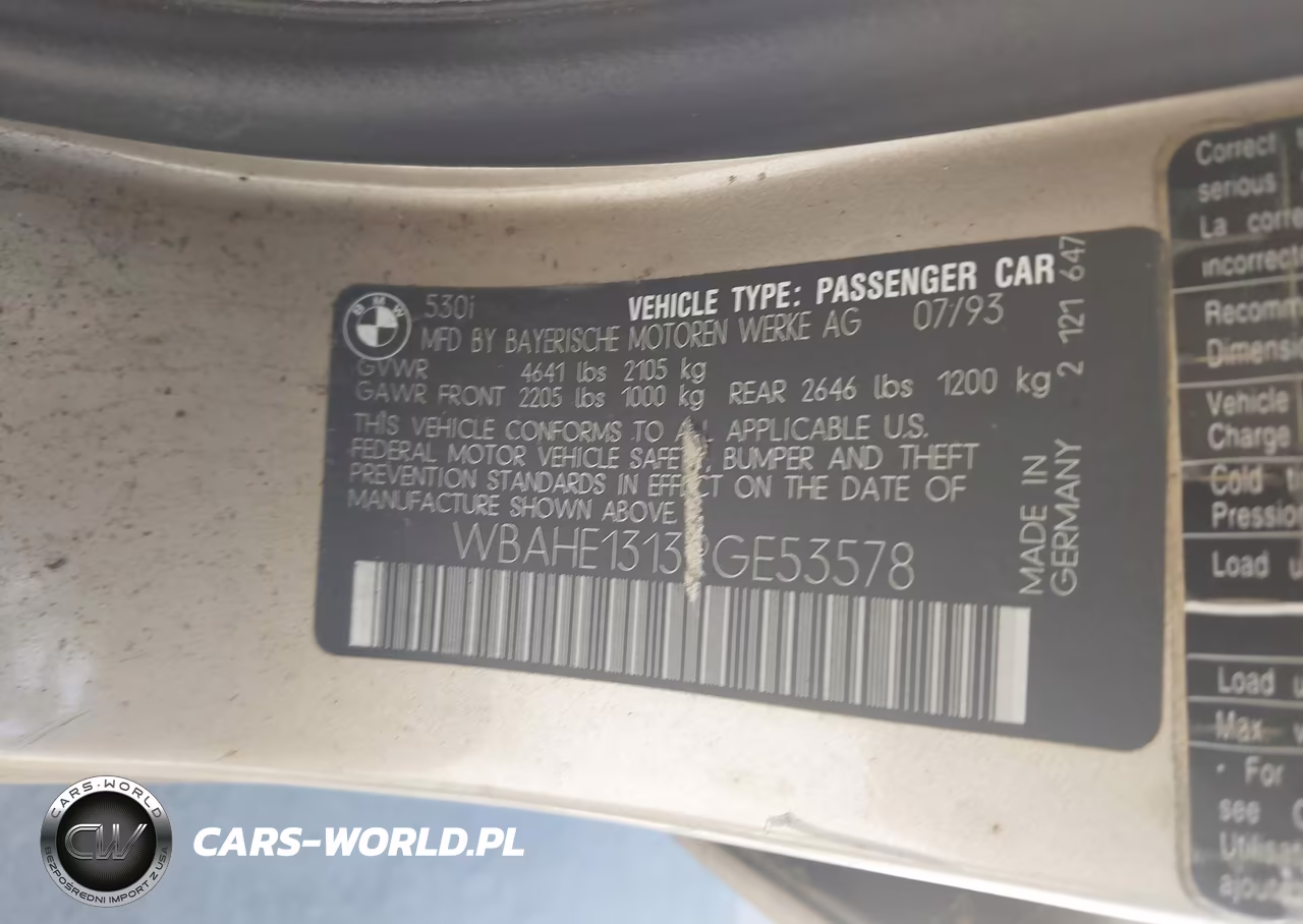 1994 BMW 530 I VIN:WBAHE1313RGE53578 - 9