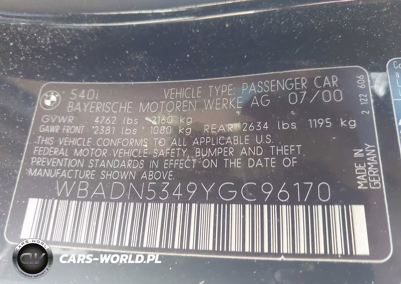 2000 BMW 540I VIN:WBADN5349YGC96170 - 9