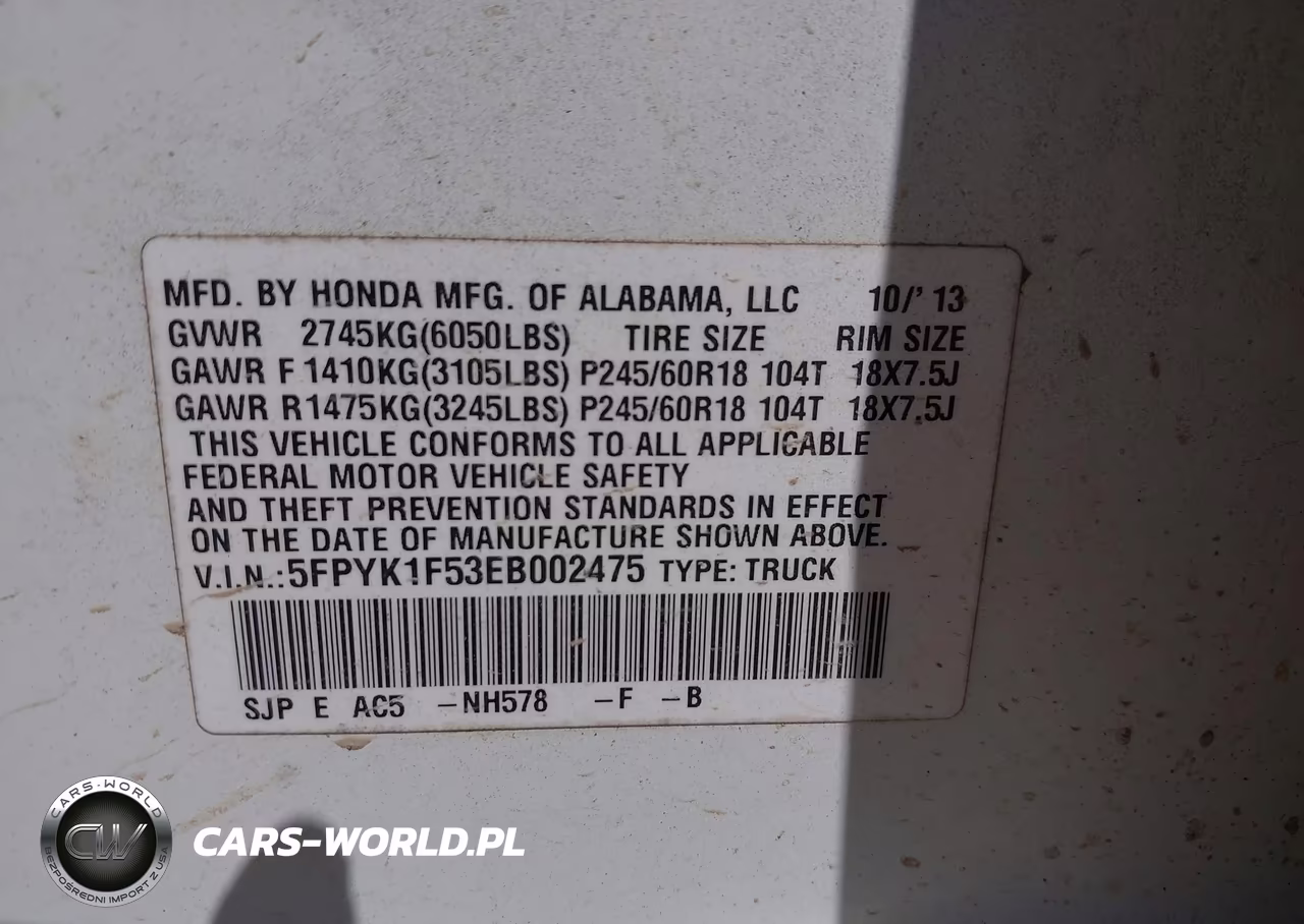 2014 Honda Ridgeline Rtl VIN:5FPYK1F53EB002475 - 9