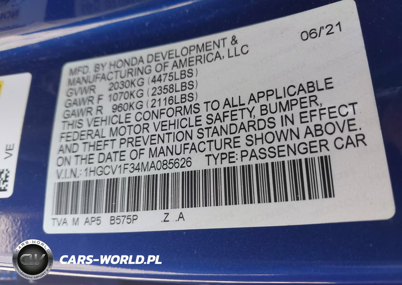 2021 Honda Accord Sport VIN:1HGCV1F34MA085626 - 9