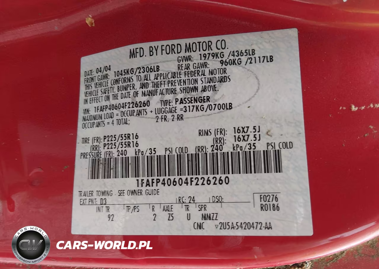 2004 Ford Mustang VIN:1FAFP40604F226260 - 9