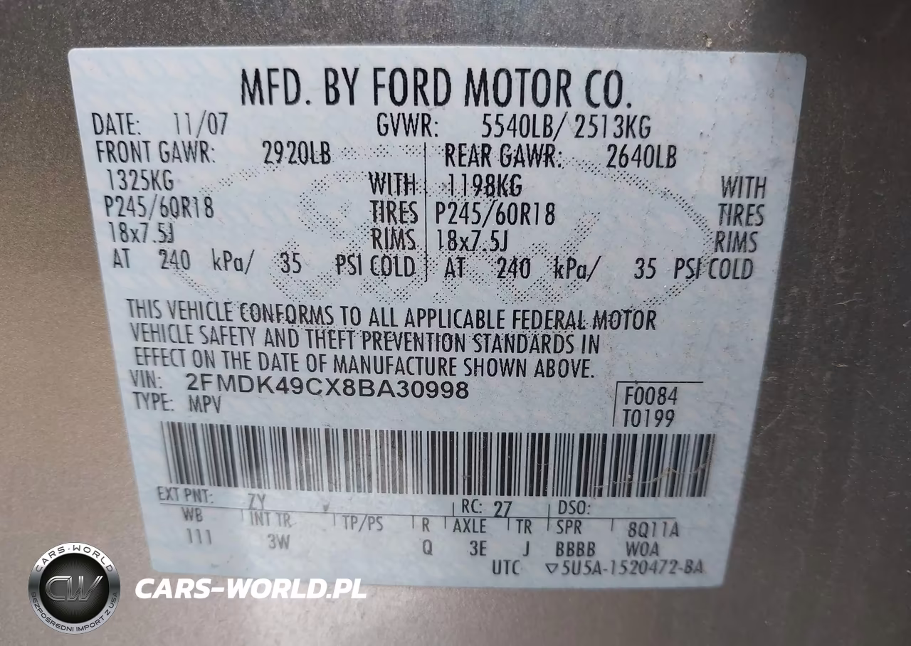 2008 Ford Edge Limited VIN:2FMDK49CX8BA30998 - 9
