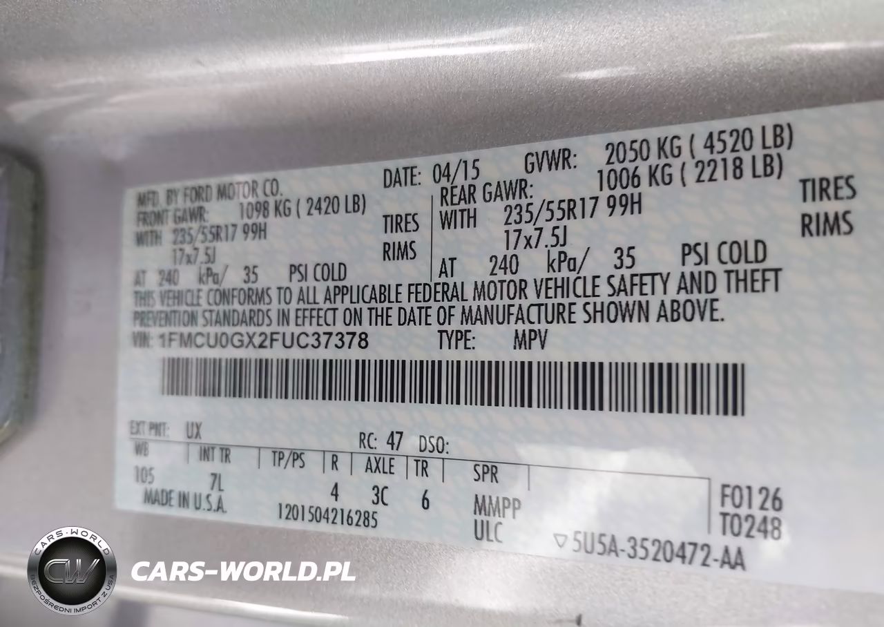 2015 Ford Escape Se VIN:1FMCU0GX2FUC37378 - 9