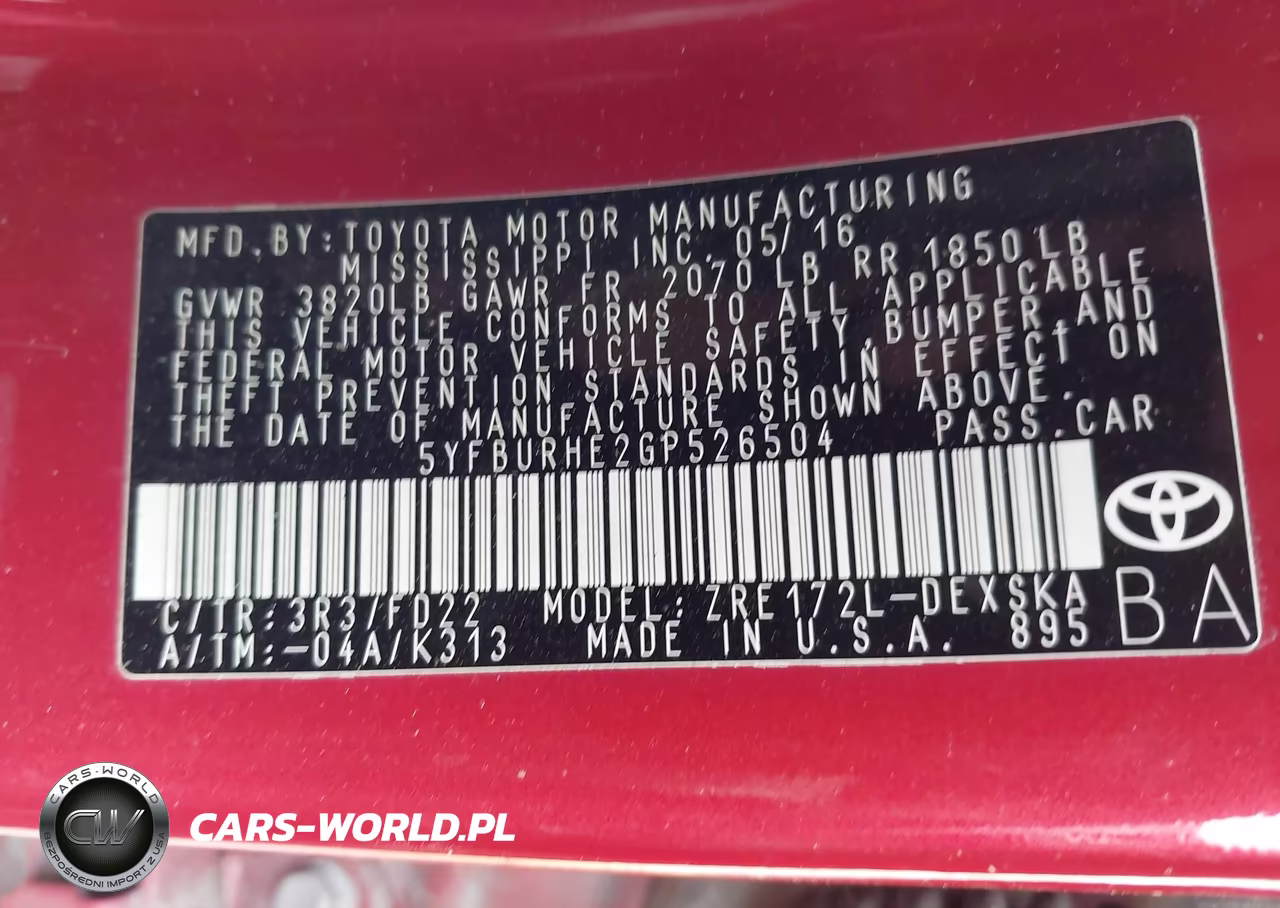 2016 Toyota Corolla S Plus VIN:5YFBURHE2GP526504 - 9