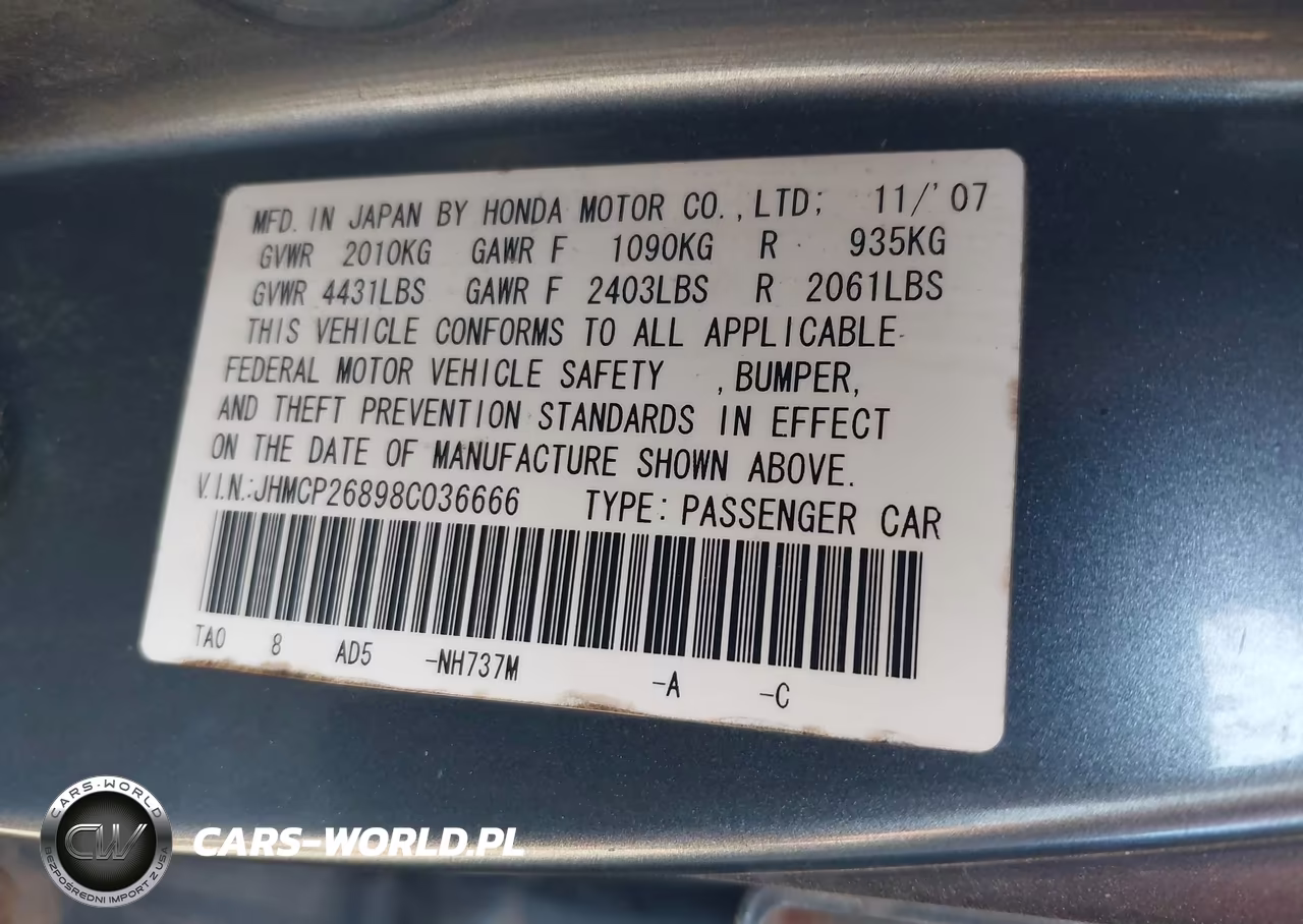 2008 Honda Accord 2.4 Ex-L VIN:JHMCP26898C036666 - 9