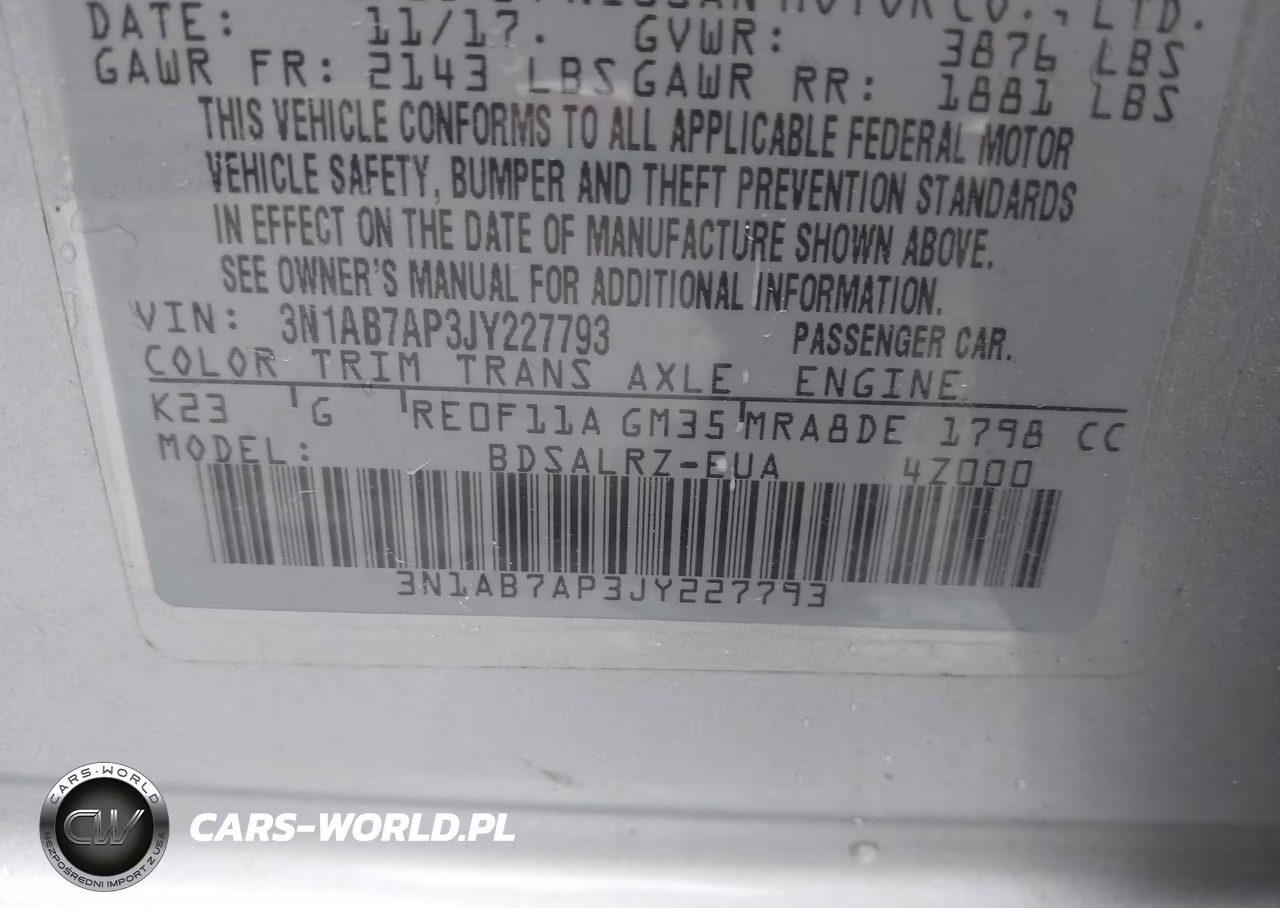 2018 Nissan Sentra Sr VIN:3N1AB7AP3JY227793 - 9