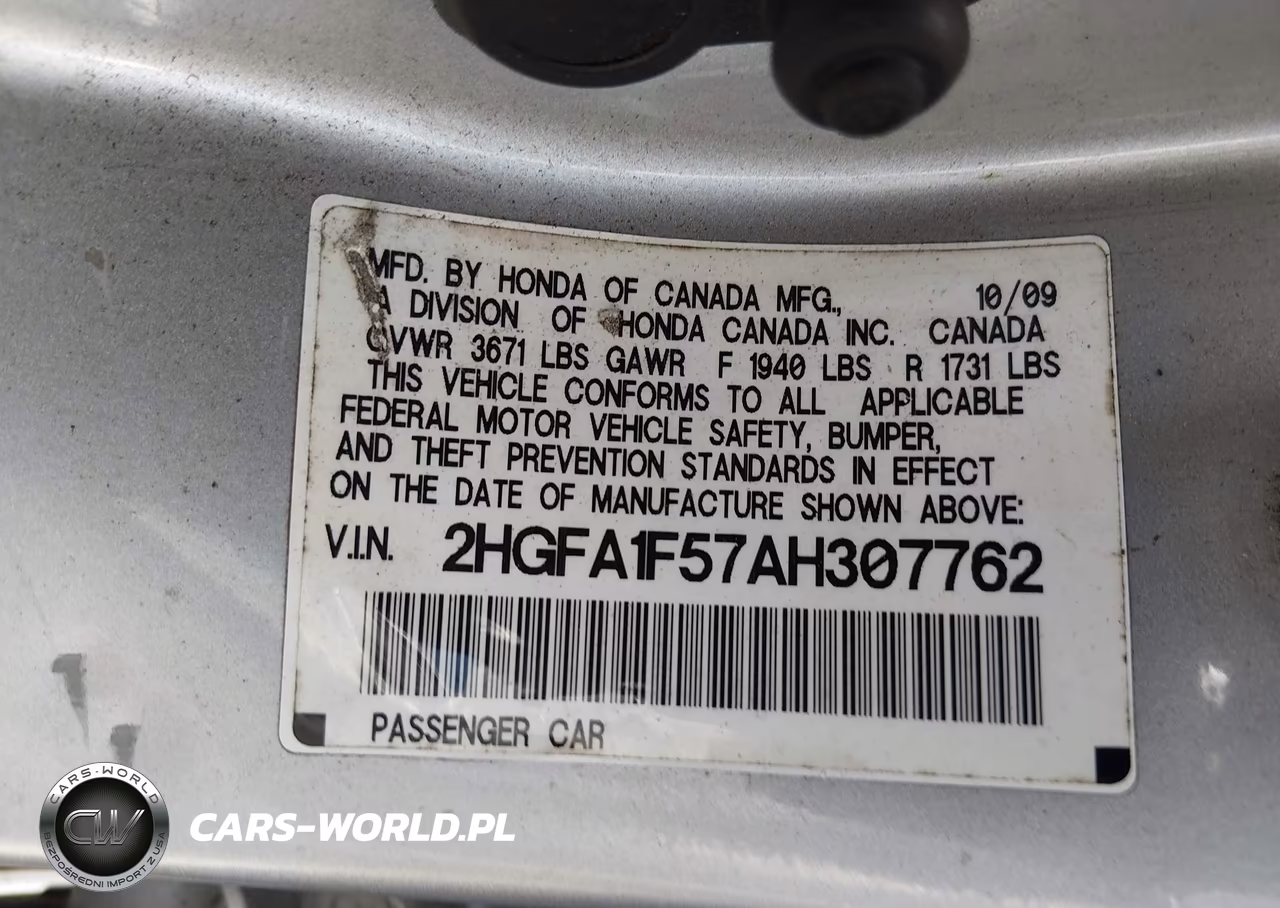 2010 Honda Civic Lx VIN:2HGFA1F57AH307762 - 9