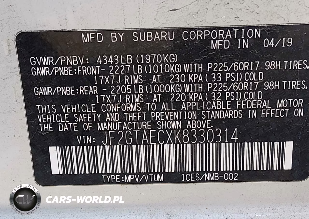 2019 Subaru Crosstrek 2.0I Premium VIN:JF2GTAECXK8330314 - 9