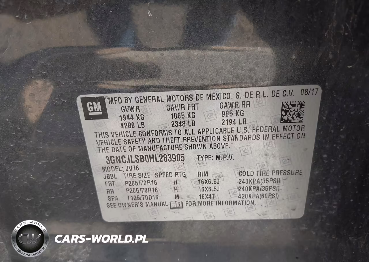 2017 Chevrolet Trax Lt VIN:3GNCJLSB0HL283905 - 9