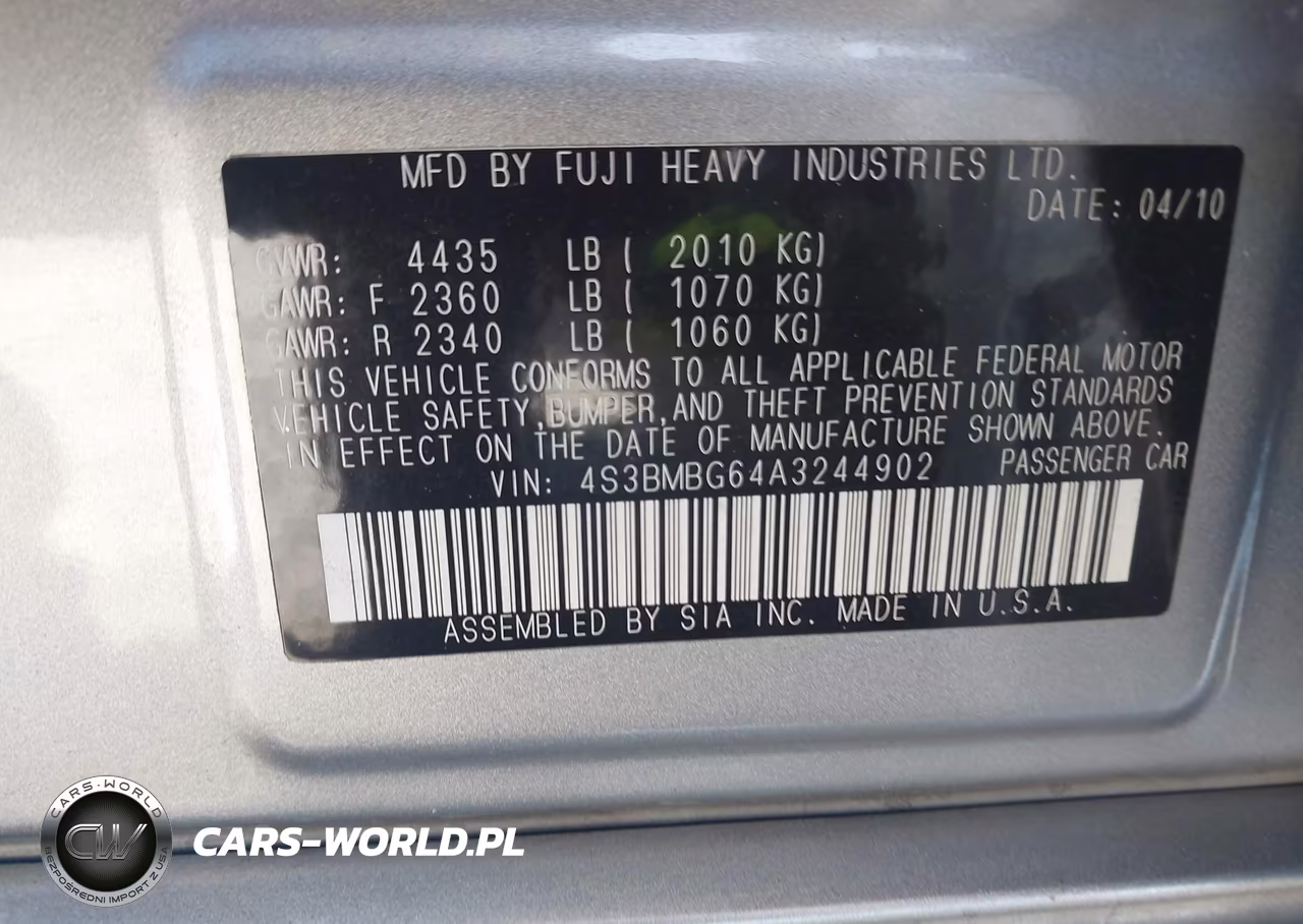 2010 Subaru Legacy 2.5I Premium VIN:4S3BMBG64A3244902 - 9