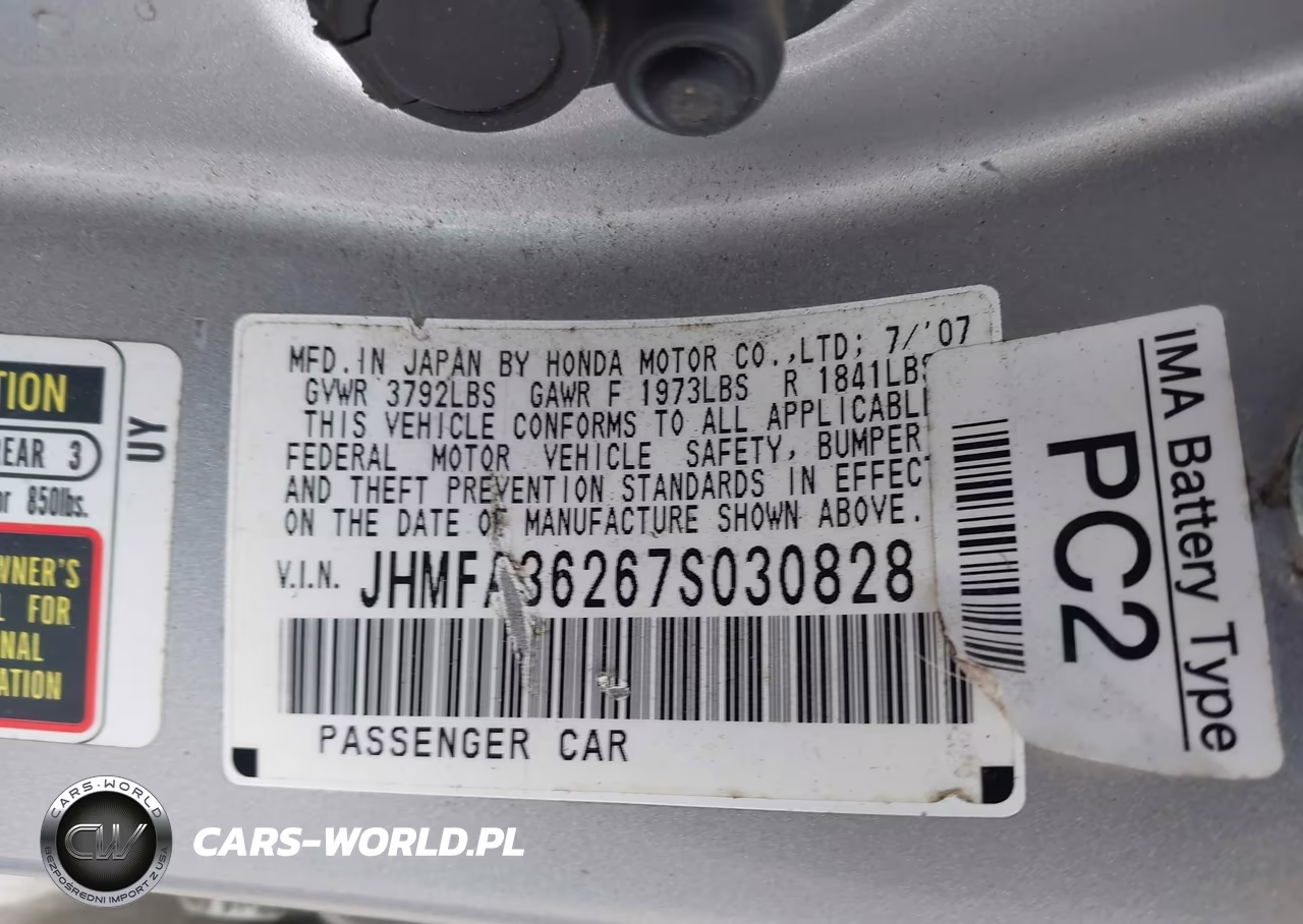 2007 Honda Civic Hybrid VIN:JHMFA36267S030828 - 9