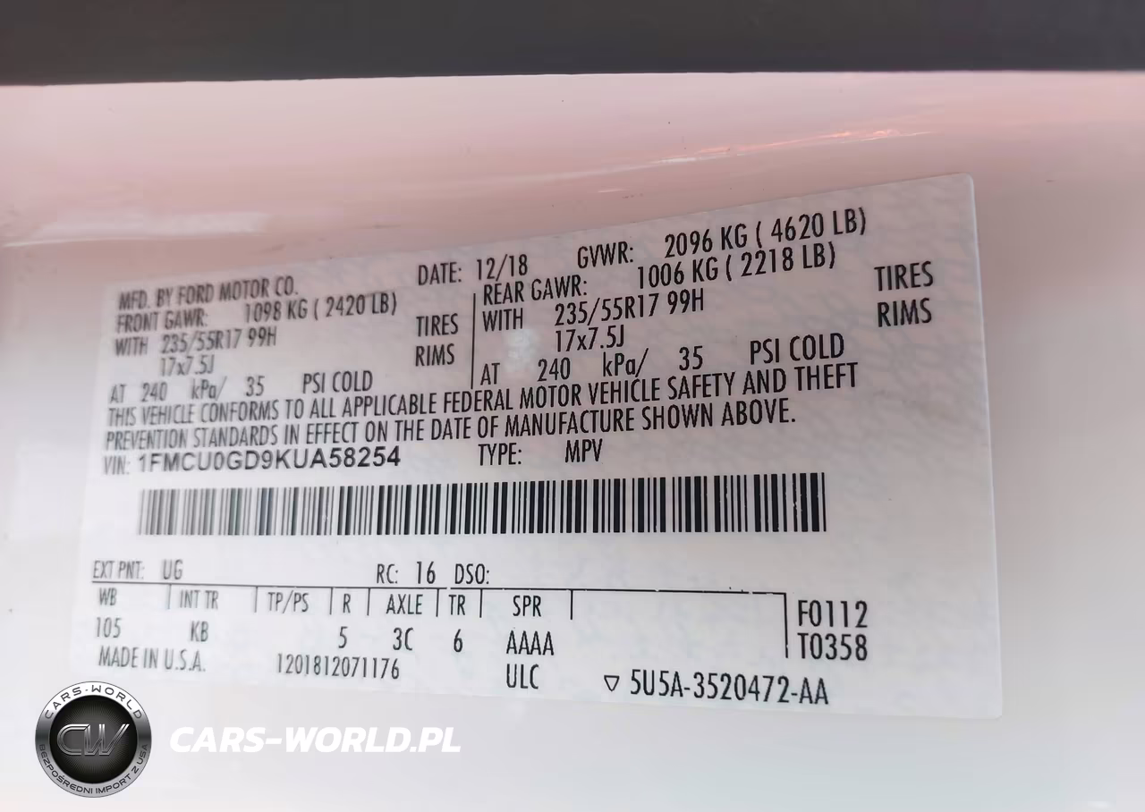 2019 Ford Escape Se VIN:1FMCU0GD9KUA58254 - 9