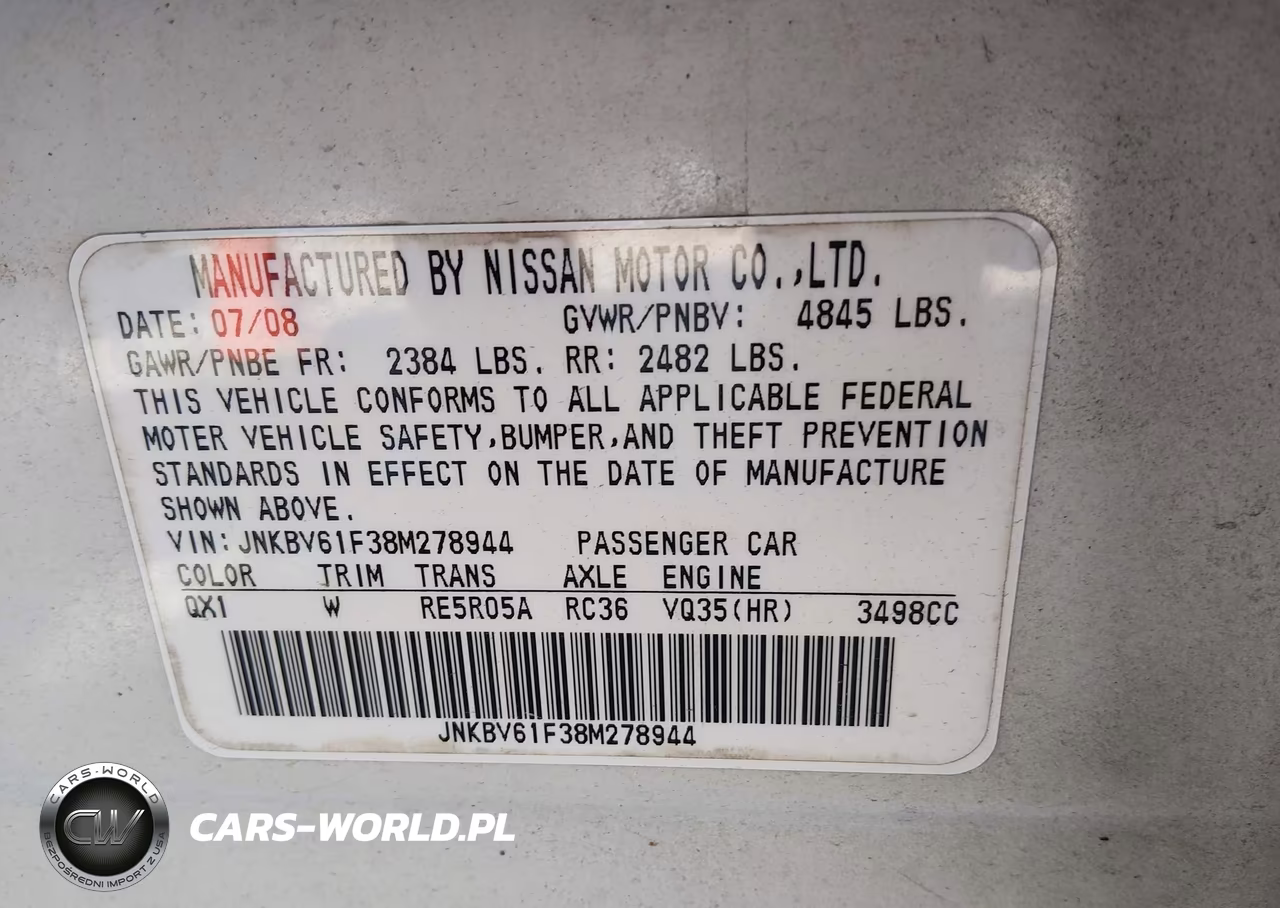 2008 Infiniti G35X VIN:JNKBV61F38M278944 - 9