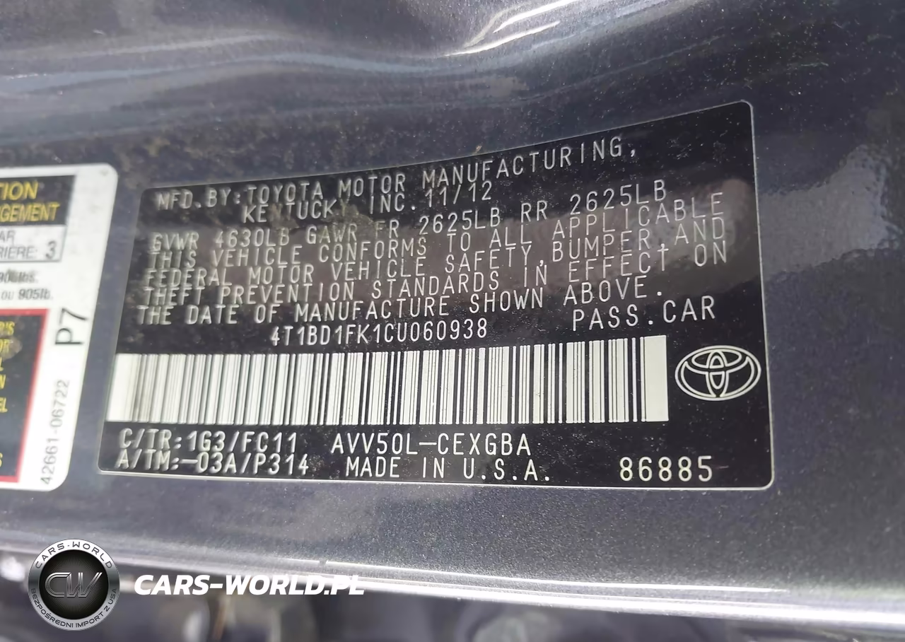 2012 Toyota Camry Hybrid Xle VIN:4T1BD1FK1CU060938 - 9