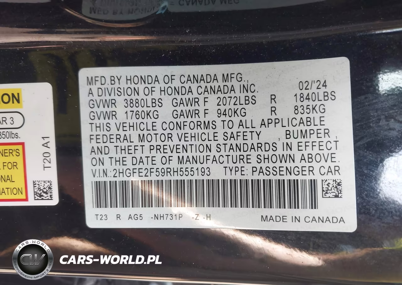 2024 Honda Civic Sport VIN:2HGFE2F59RH555193 - 9