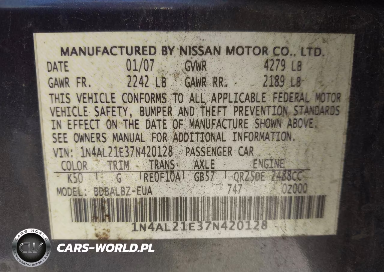 2007 Nissan Altima 2.5 S VIN:1N4AL21E37N420128 - 9