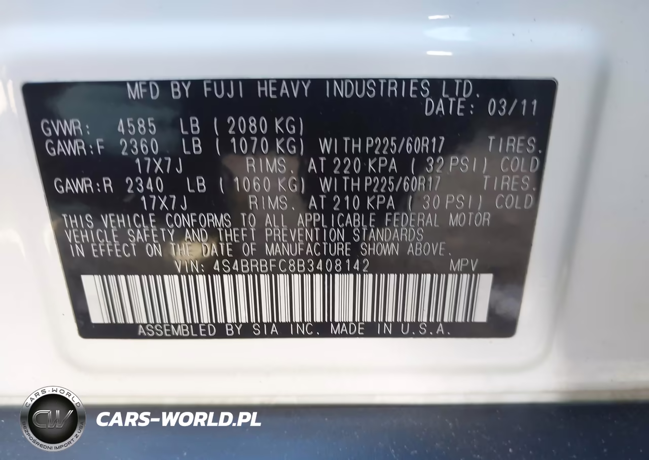 2011 Subaru Outback 2.5I Premium VIN:4S4BRBFC8B3408142 - 9