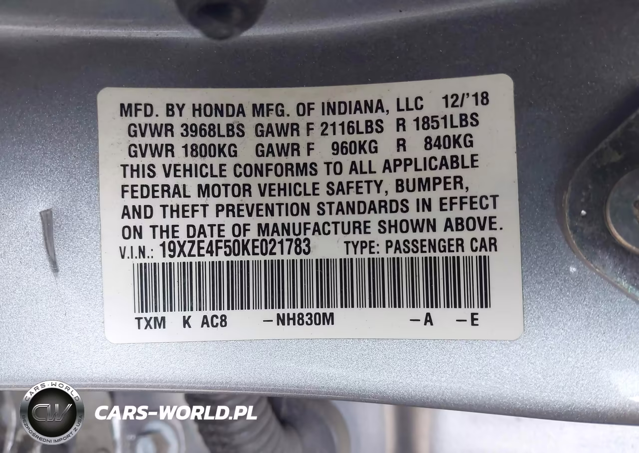 2019 Honda Insight Ex VIN:19XZE4F50KE021783 - 9