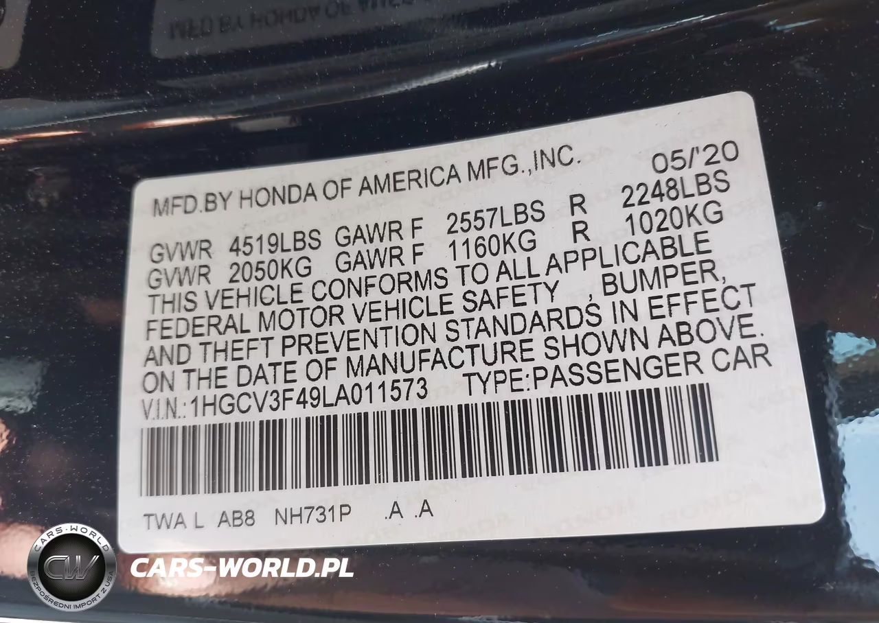 2020 Honda Accord Hybrid Ex VIN:1HGCV3F49LA011573 - 9