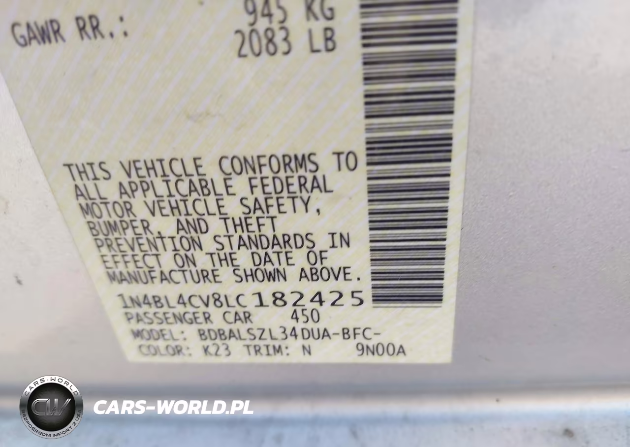 2020 Nissan Altima Sr Fwd VIN:1N4BL4CV8LC182425 - 9